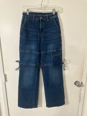 Dark Blue Cargo Wide-Leg Jeans